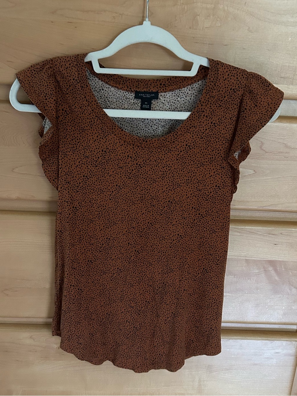 Ann Taylor Rust Brown Dot Cap-Sleeve Blouse